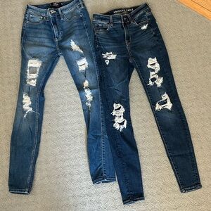 American Eagle and Hollister Women's Distressed Blue Skinny Jeans